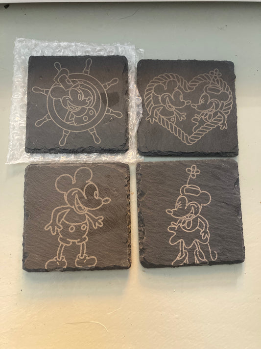 Steamboat Willie engraved slate coasters