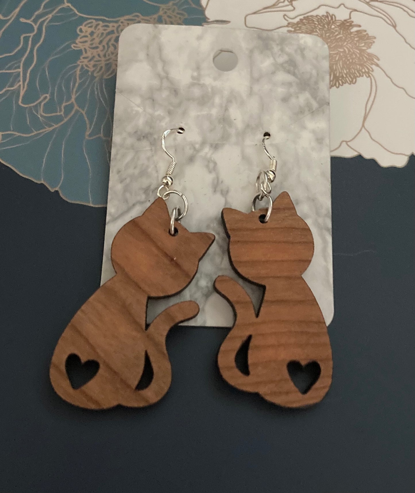 Wood cat shaped earrings