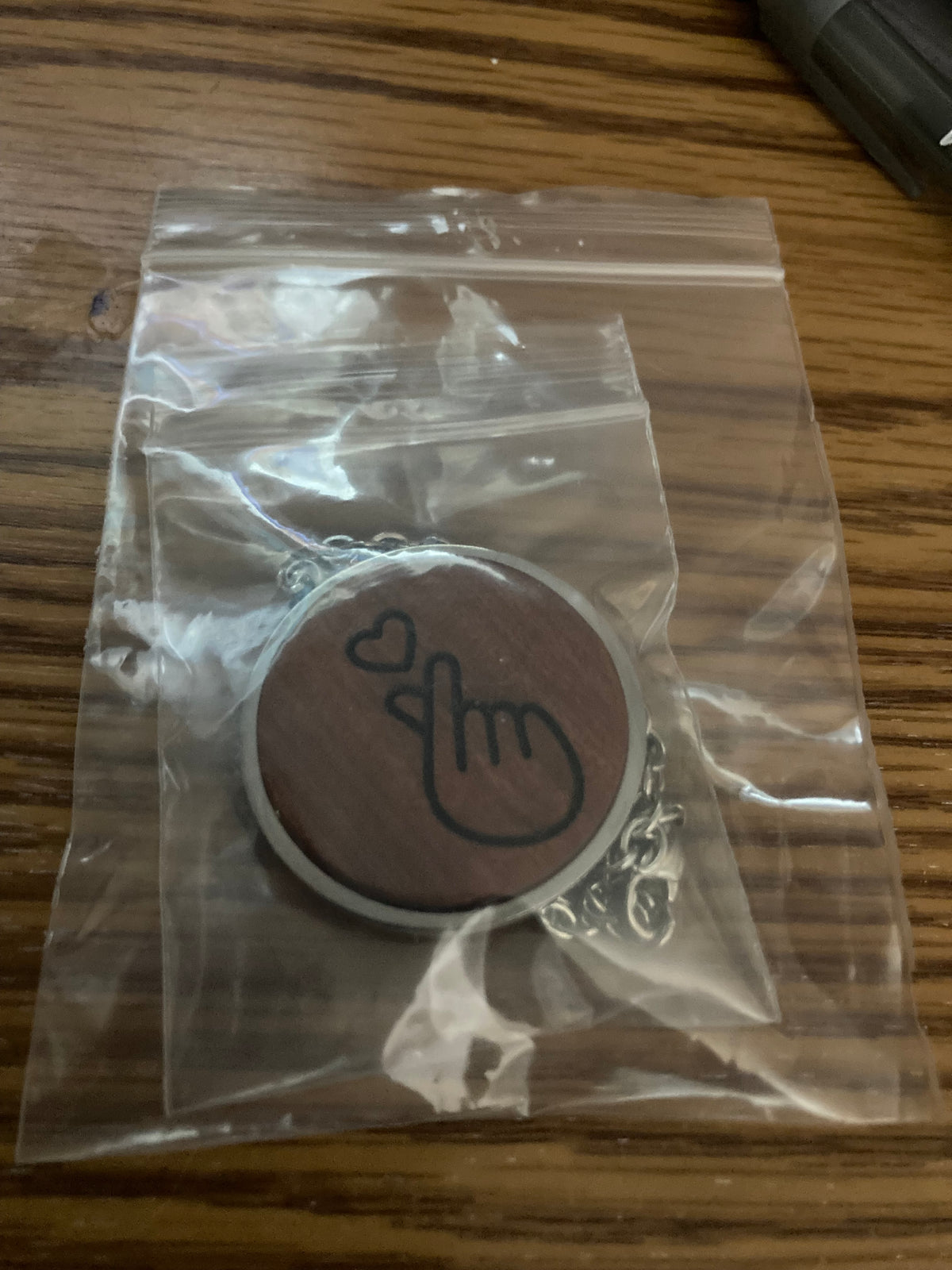 K-pop finger heart wood engraved necklace