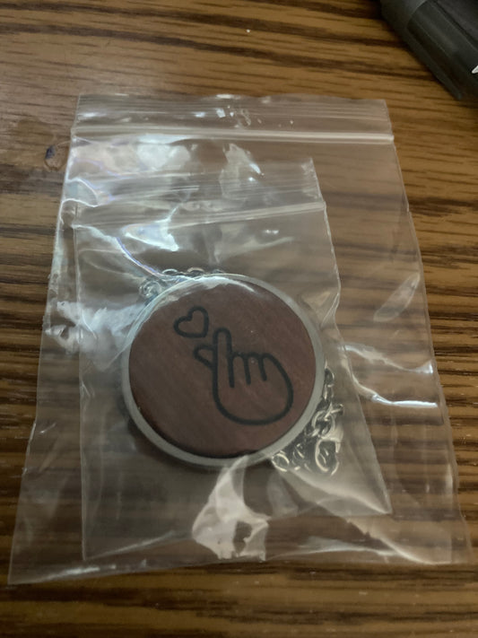 K-pop finger heart wood engraved necklace